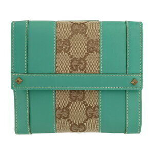 Gucci double hook bifold wallet Capri Green Beige GG